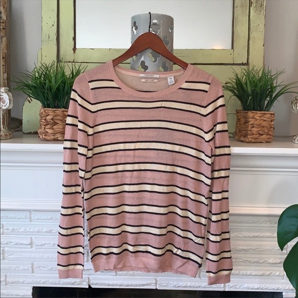 Scotch & Soda NEW Striped Tan Black Lurex Sparkle Lightweight Crewneck Sweater M - Picture 1 of 9